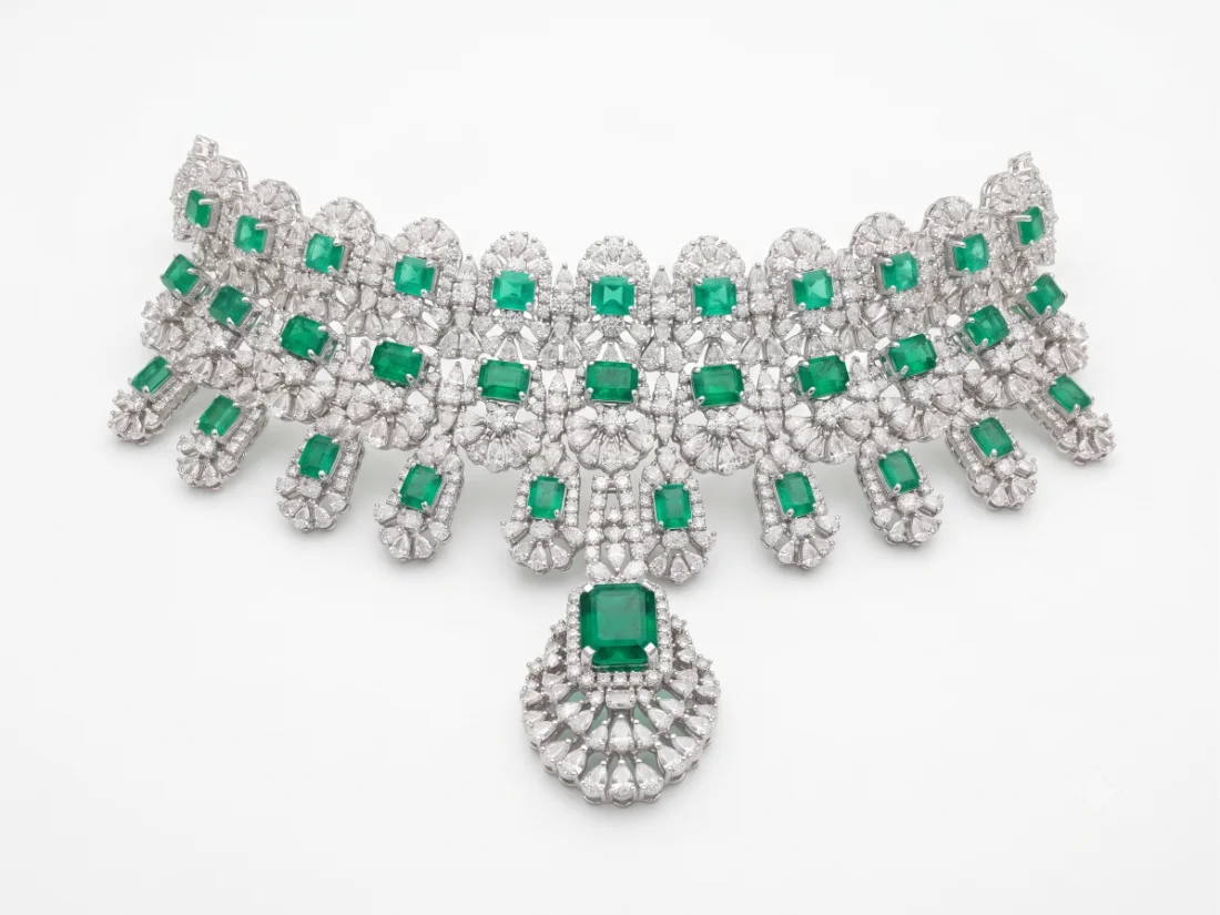 Emerald Diamond Choker - A statement of emerald and light