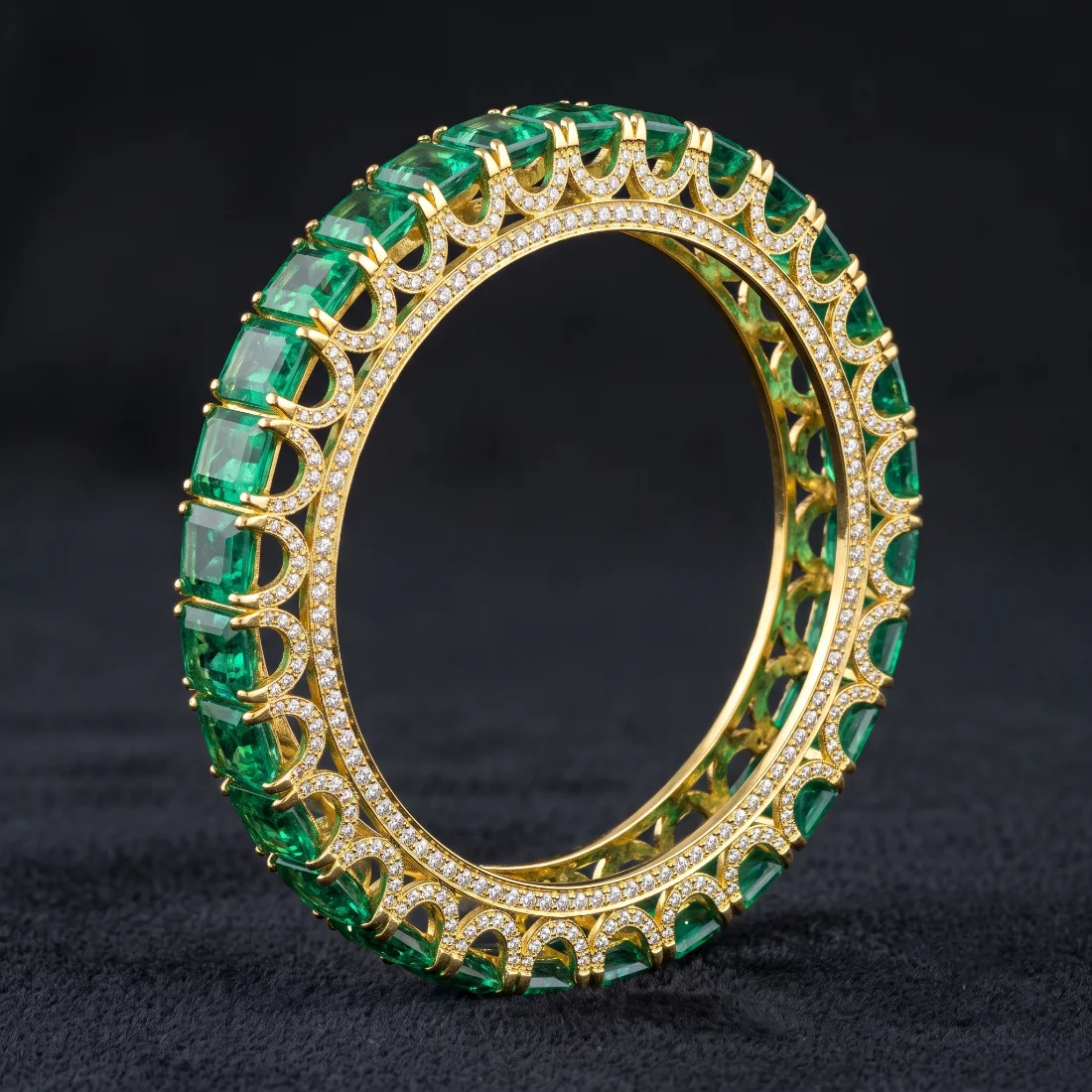 Emerald Edge Bangle - A golden curve, green with light