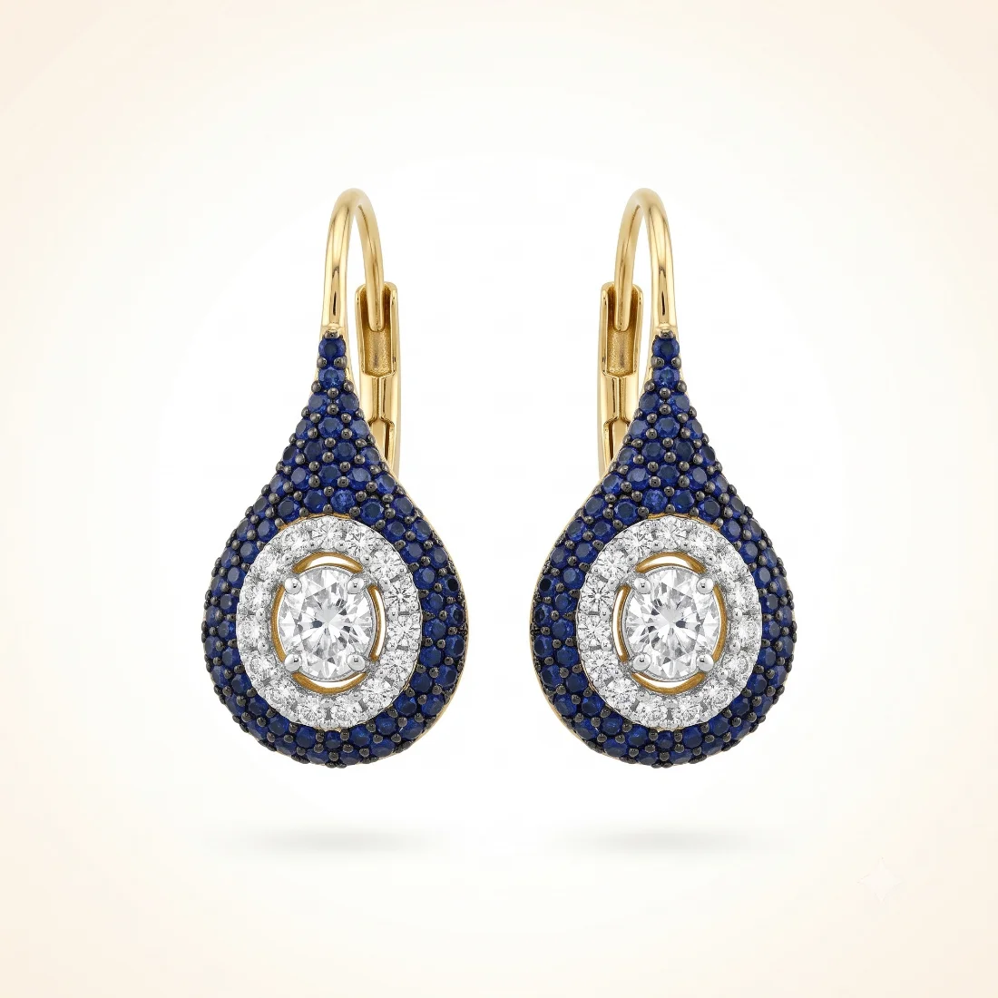 Sapphire Teardrop Earrings - Blue sapphire, a teardrop of golden light