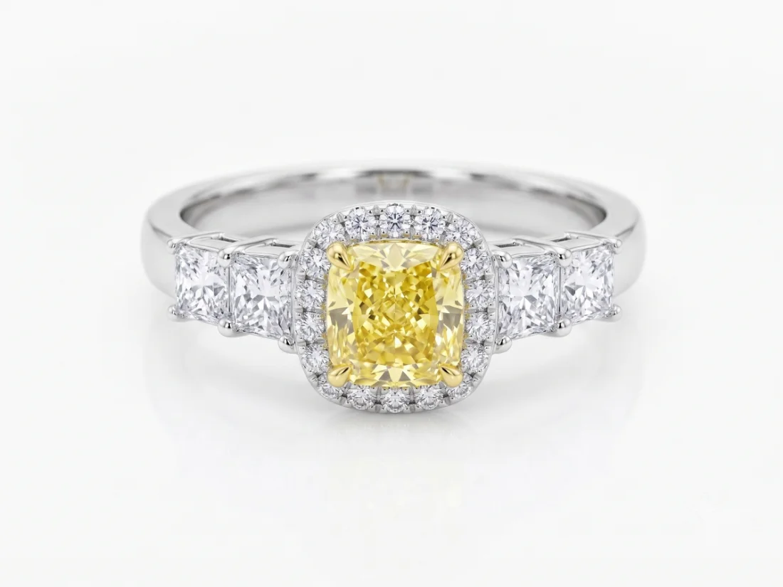Canary Halo Ring - A rare golden centre, crowned in white